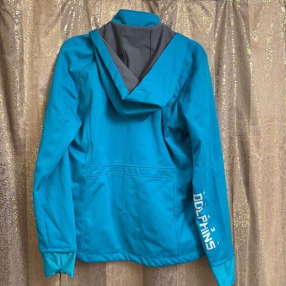 NFL Miami Dolphins Teal Soft Shell Light Hooded Zip Jacket Large NWT - Picture 2 of 9